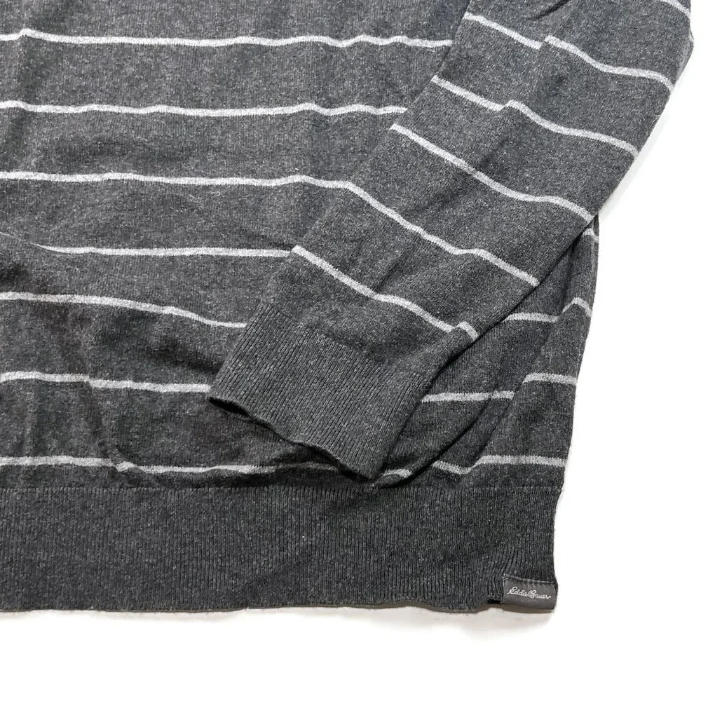 Eddie‎ Bauer Sweater Mens Large Gray Striped Crewneck Cotton Merino Wool